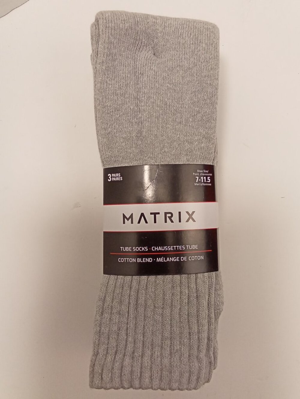 NWT Matrix Men's Ribbed Crew Socks - 3 Pack Multi Pack Light Grey 7-11.5